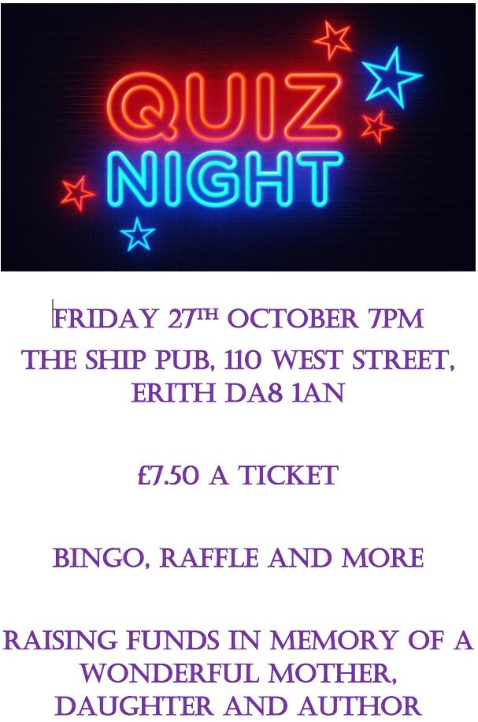 Flyer for Quiz night